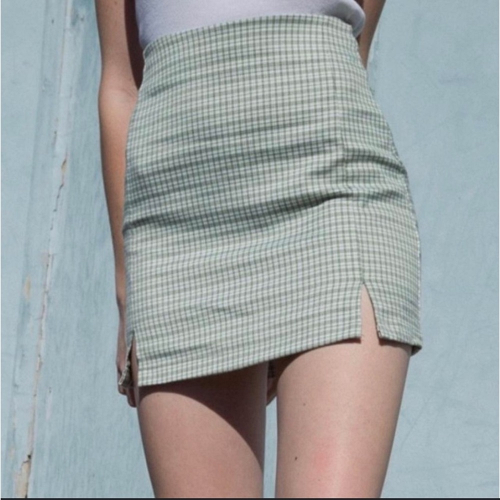 Brandy Melville Green Plaid Cara Mini Skirt